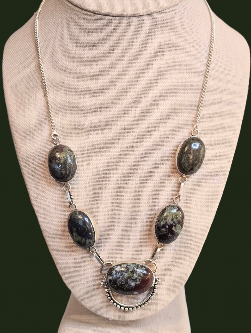Dragon Blood Jasper And 925 Silver Necklace